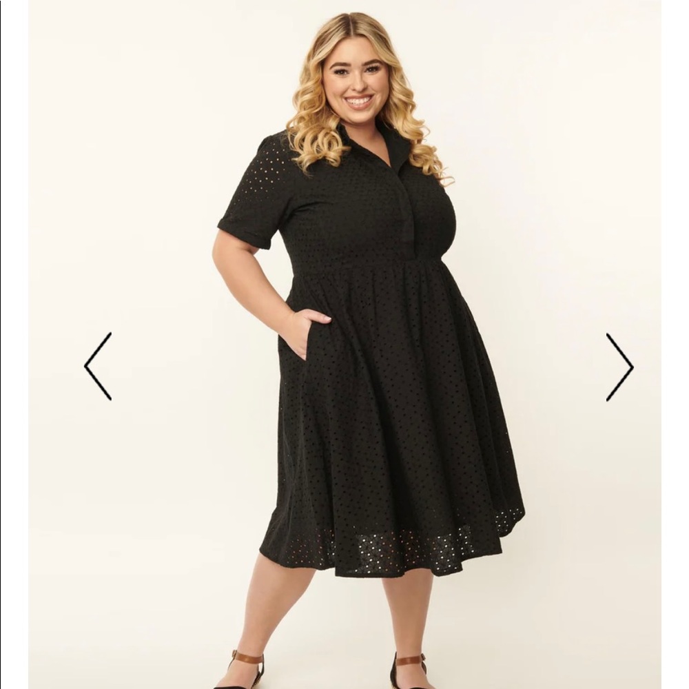 Comfy and Stylish Unique Vintage Black eyelet cotton shirt dress!! 3X!